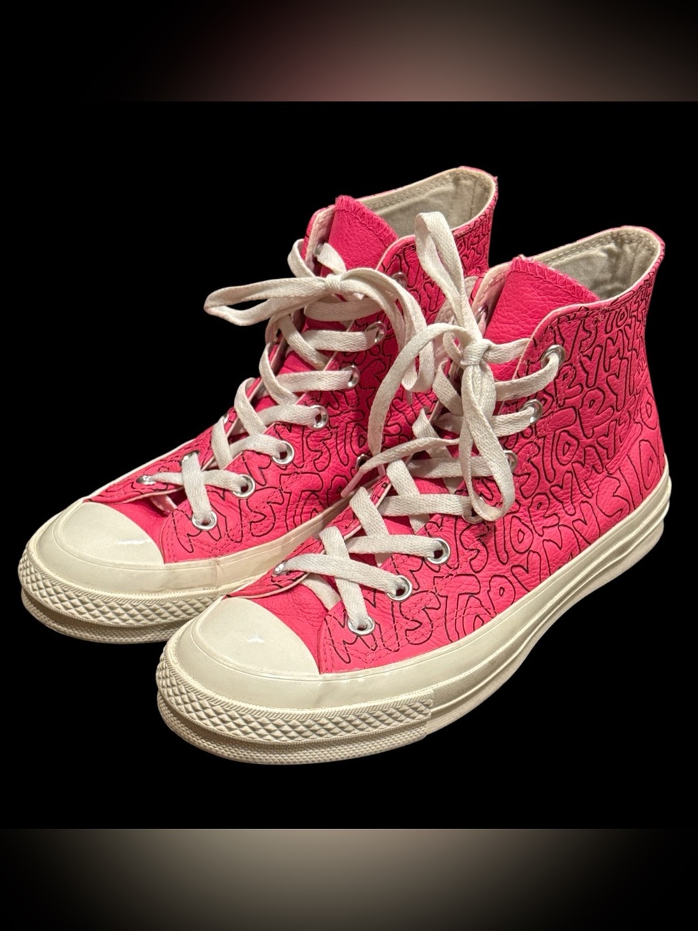 Converse Chuck 70 Hi My Story Pink Leather Sneakers 170353C Women 7.5 / Men 5.5
